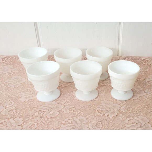 Milk Glass Grapes Design Dessert Cups Set of Six - Picture 1 of 4